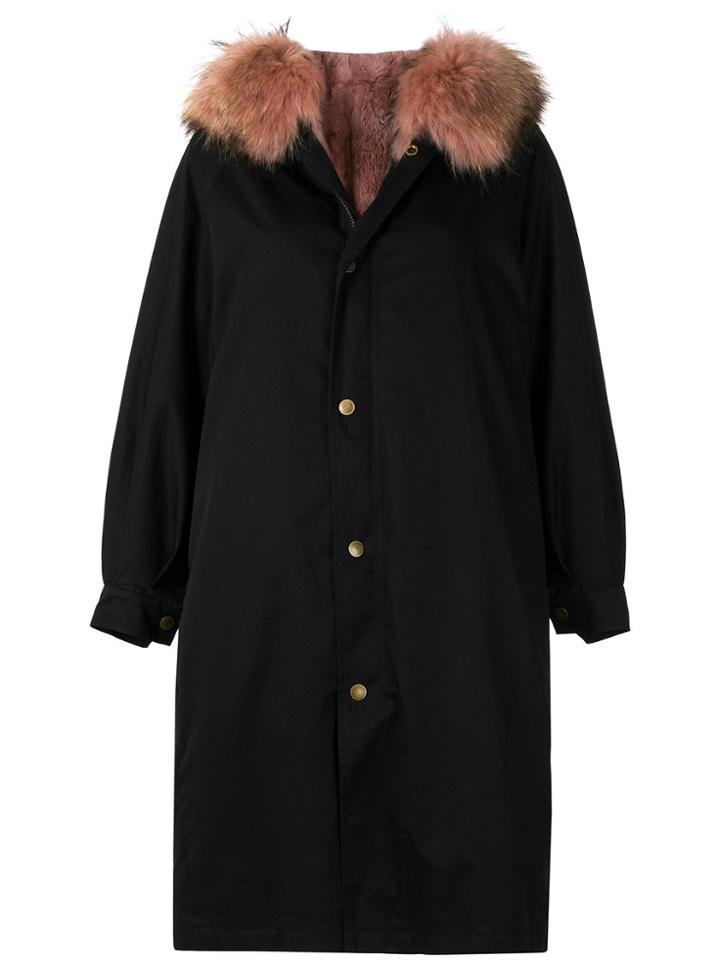 Liska Fur Trim Parka Coat - Black