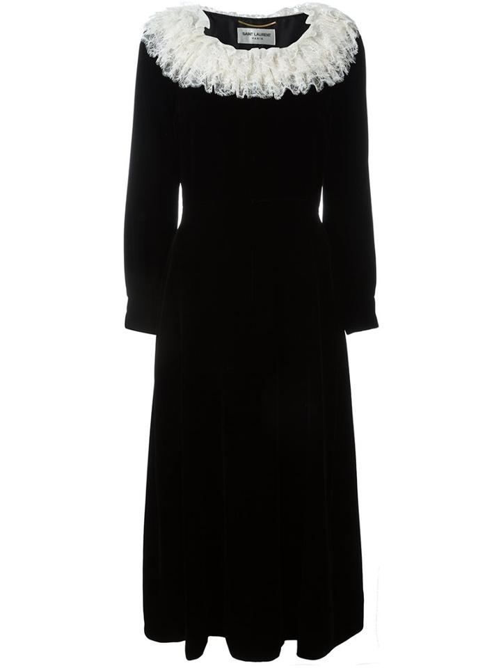 Saint Laurent Lace Trim Velvet Dress