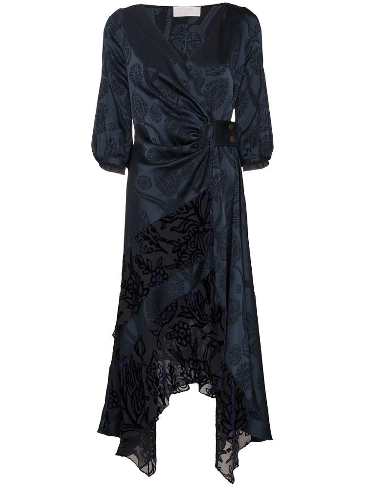 Peter Pilotto Floral Jacquard Satin Wrap Dress - Blue
