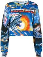 Moschino - Space Print Cropped Sweater - Women - Cotton - 40, Blue, Cotton