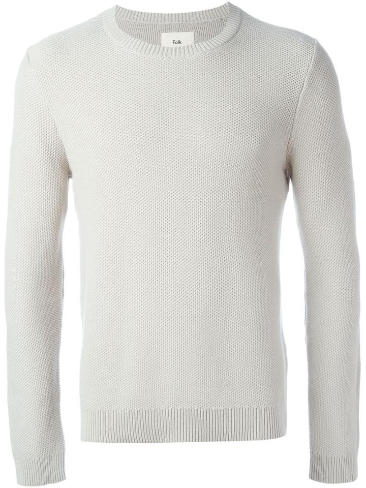 Folk Crew Neck Sweater, Men's, Size: 4, Grey, Cotton/spandex/elastane