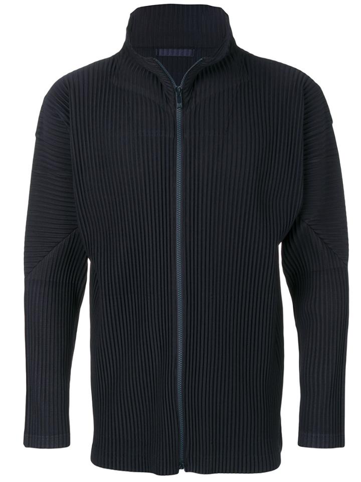 Homme Plissé Issey Miyake Ribbed Funnel Neck Zipped Cardigan - Blue