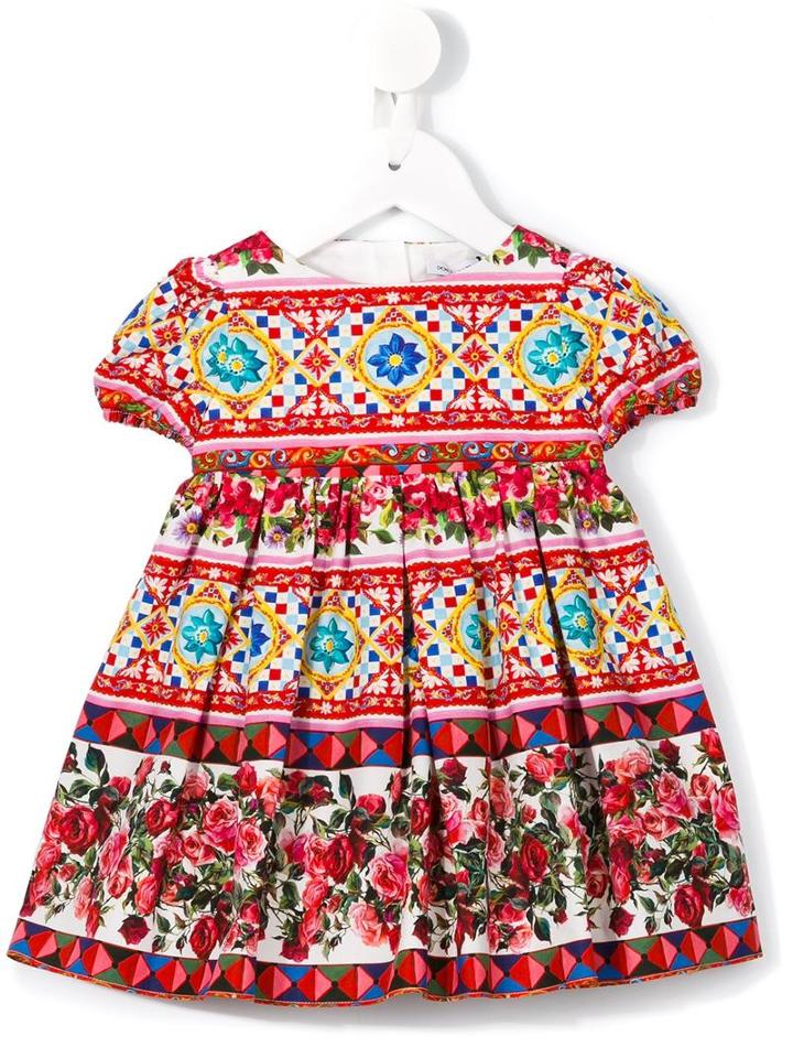 Dolce & Gabbana Kids - 'carretto Con Rose' Dress - Kids - Cotton - 3-6 Mth, Red