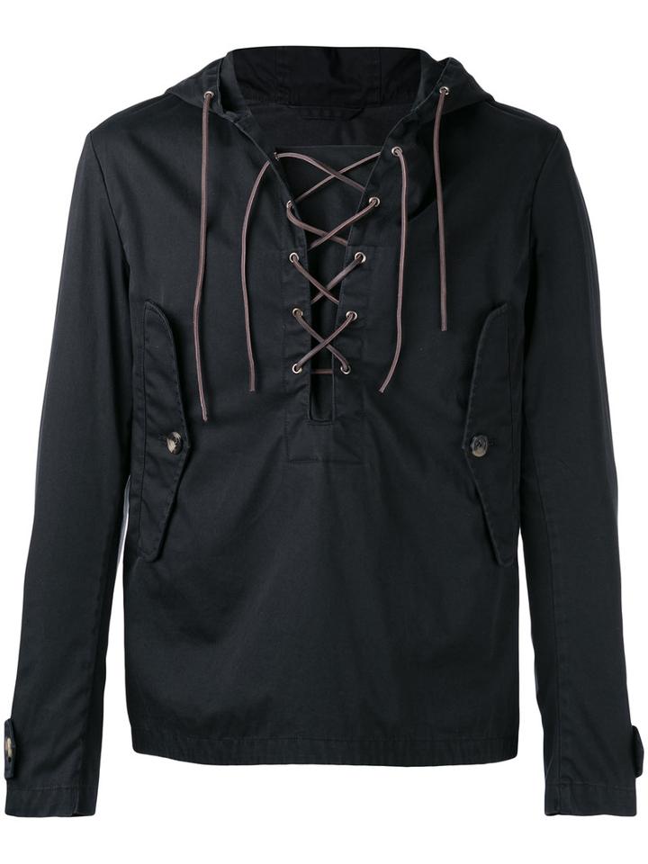 Barena Lace Up Neck Hooded Jacket, Men's, Size: 52, Blue, Spandex/elastane/virgin Wool/cotton