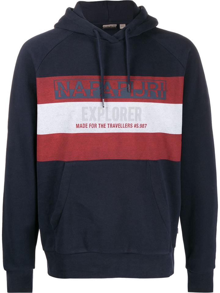 Napapijri Striped Front Hoodie - Blue