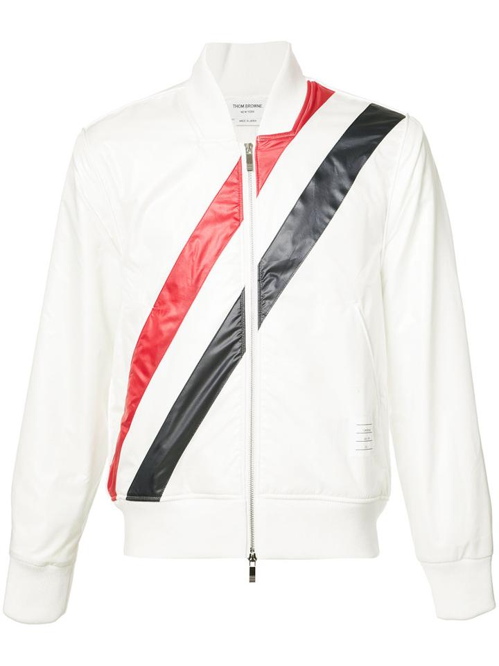 Thom Browne Striped Bomber Jacket, Men's, Size: Iii, White, Cotton/polyester