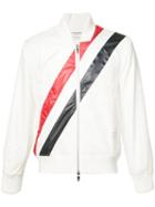 Thom Browne Striped Bomber Jacket, Men's, Size: Iii, White, Cotton/polyester