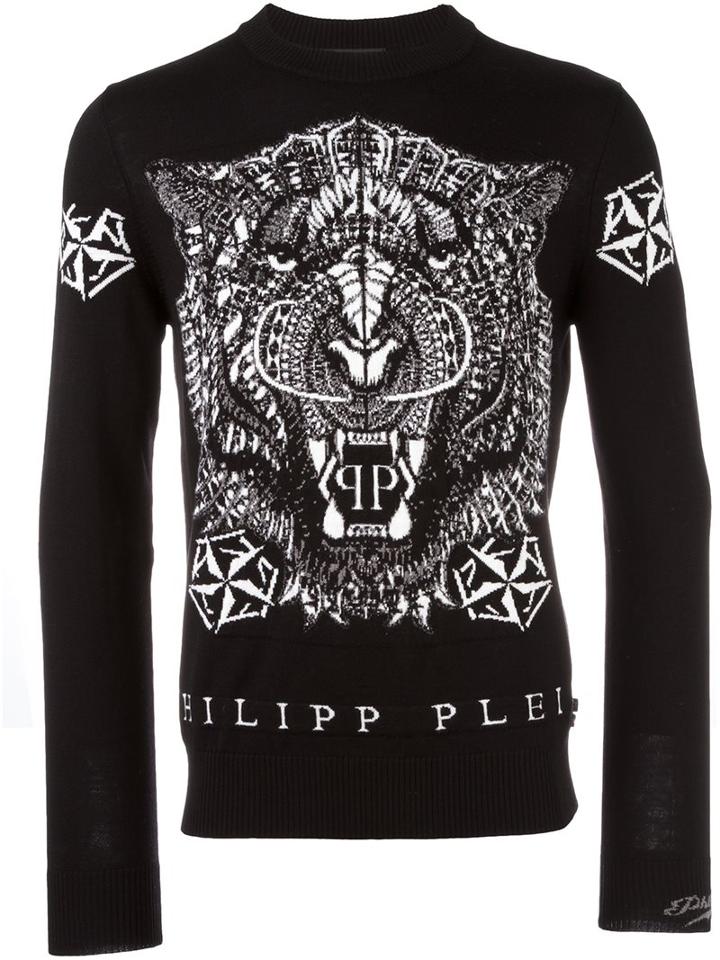 Philipp Plein Jaguar Intarsia Jumper, Men's, Size: Large, Black, Polyester/viscose/merino