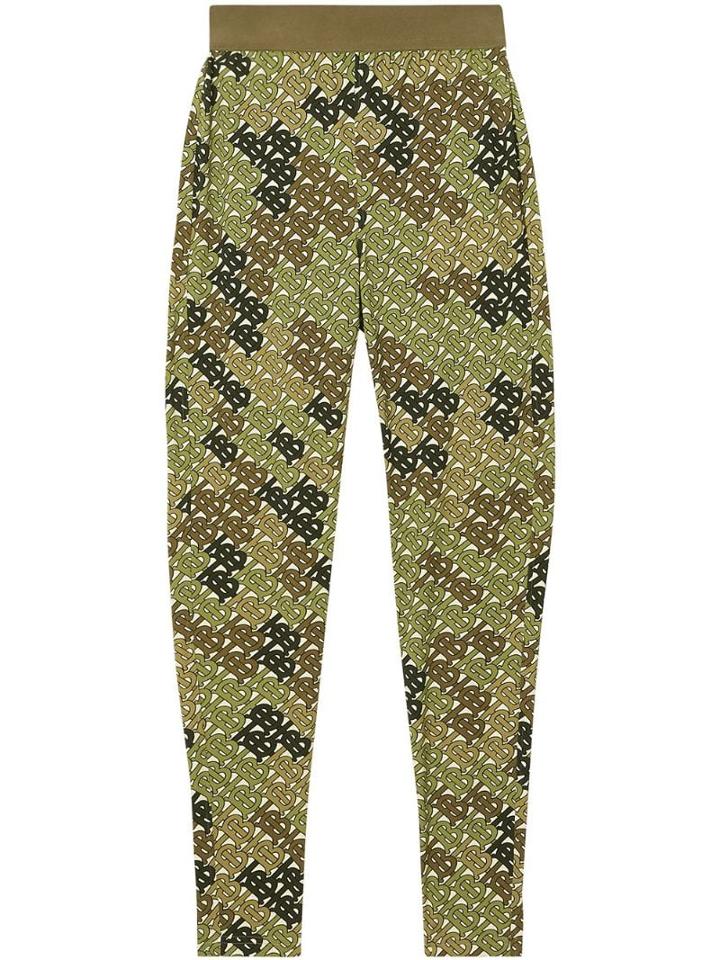 Burberry Monogram Print Stretch Jersey Leggings - Green