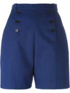 Carven Buttoned Front Shorts, Women's, Size: 38, Blue, Cotton/acetate/viscose