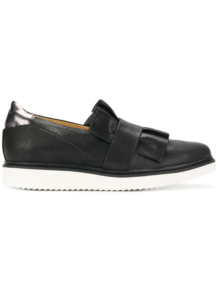 Geox Frilled Design Flat Loafers - Black