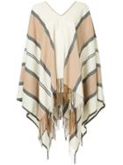Estnation Striped V-neck Poncho - Brown