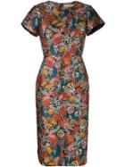 Mary Katrantzou Seashell Brocade Fitted Dress - Orange