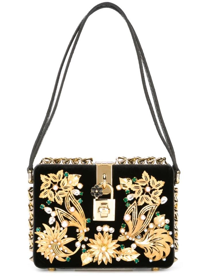 Dolce & Gabbana Dolce Box Shoulder Bag, Women's, Black, Velvet/metal/glass/leather