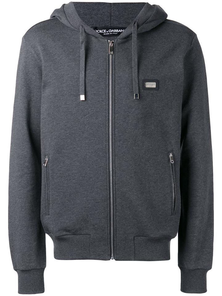 Dolce & Gabbana Drawstring Zip Hoodie, Size: 48, Grey, Cotton