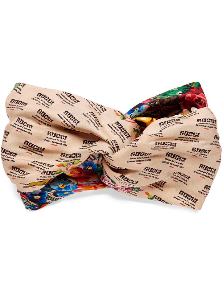Gucci Gucci Invite And Flowers Print Silk Headband - Nude & Neutrals