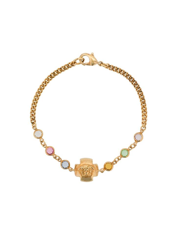 Versace Vintage Medusa Charm Gemstone Bracelet - Gold