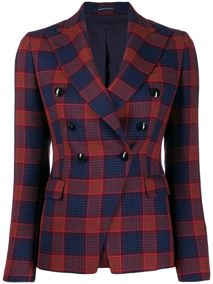 Tagliatore Check Double Breasted Blazer - Blue