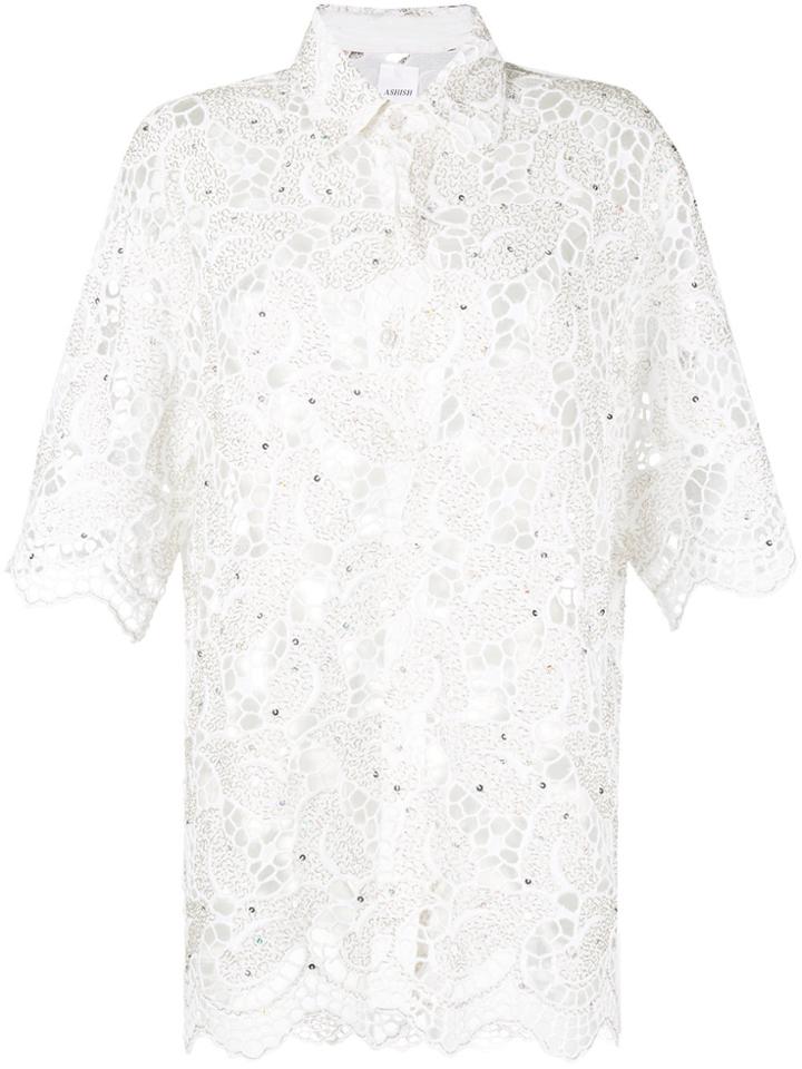 Ashish Lace Leaf Longline Shirt - White