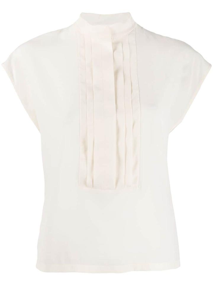 Chloé Pleated Bib Silk Blouse - White