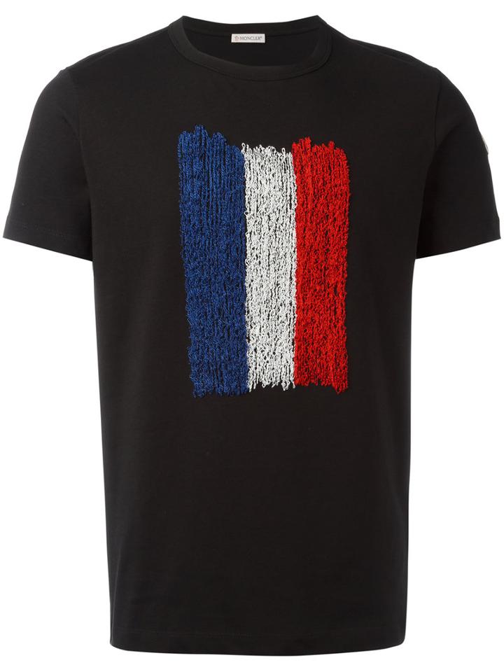 Moncler Flag Print T-shirt, Men's, Size: Xxl, Black, Cotton/polyester