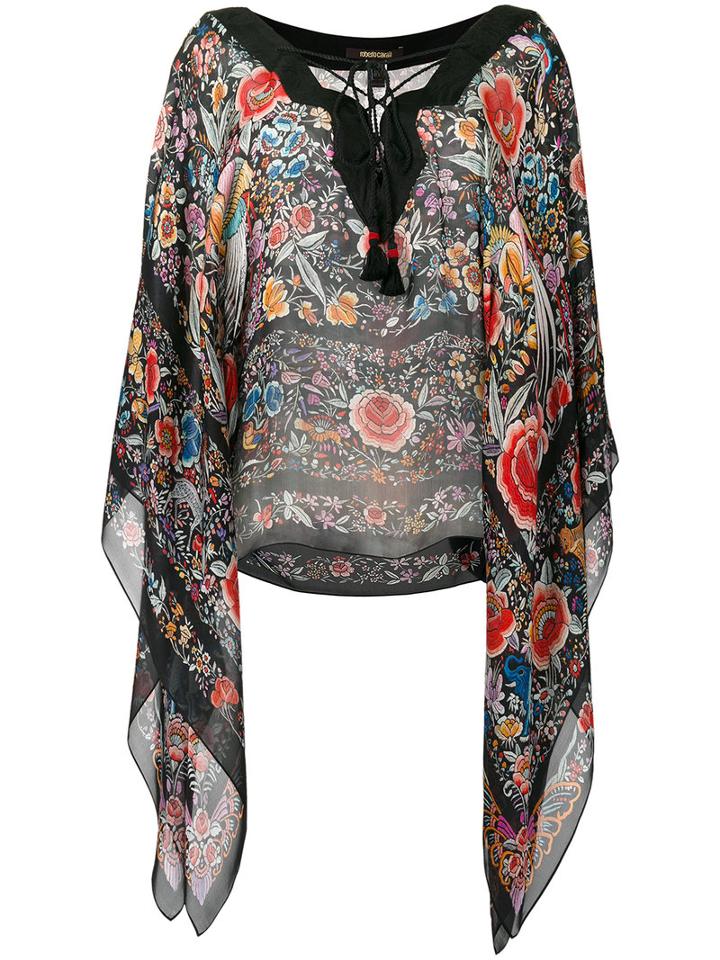 Roberto Cavalli Floral Print Blouse, Women's, Size: 40, Black, Silk