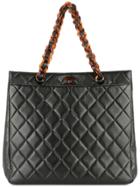 Chanel Vintage Plastic Chain Hand Tote Bag - Black