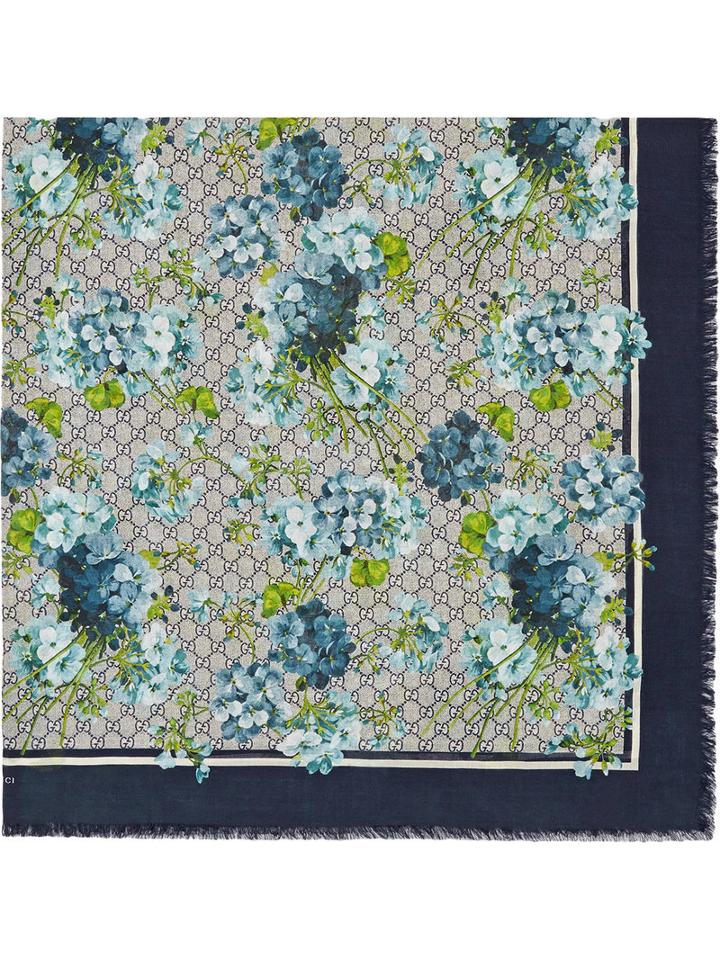 Gucci - Gg Supreme Blooms Scarf - Women - Silk/modal - One Size, Blue, Silk/modal
