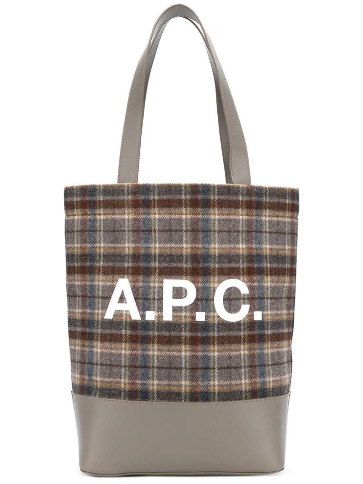 A.p.c. Checked Logo Tote - Grey
