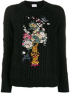 Red Valentino Red(v) Floral Embroidered Knitted Sweater - Black