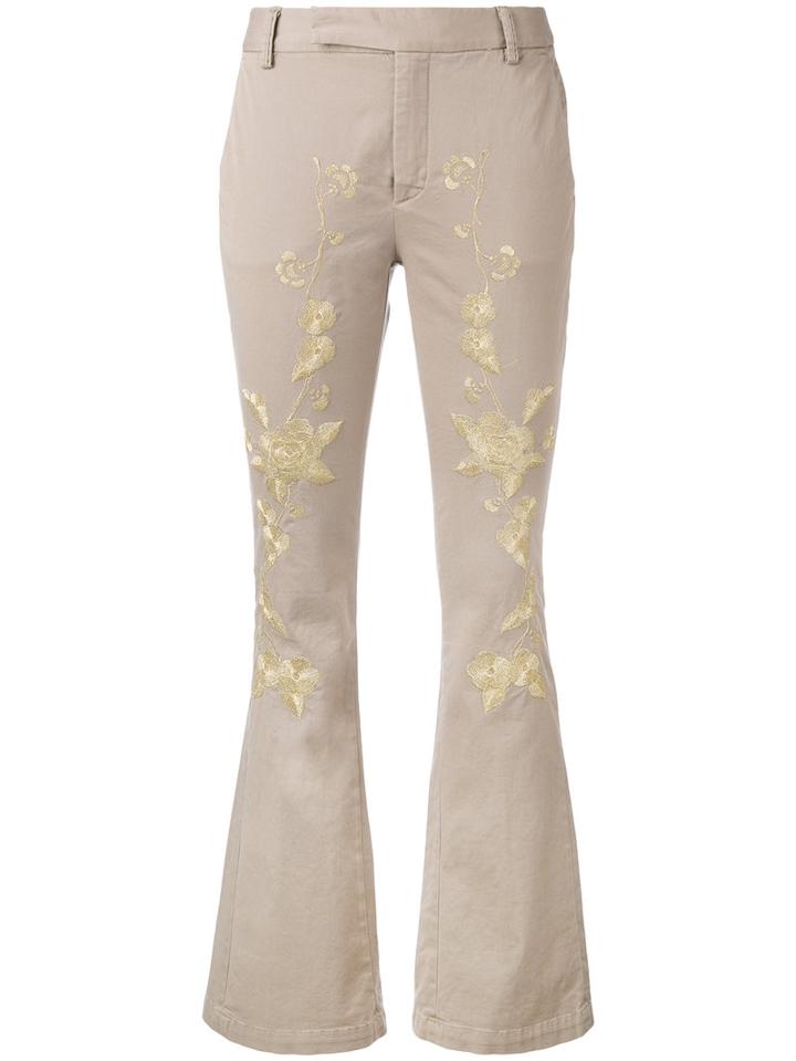 History Repeats Embroidered Flared Trousers, Women's, Size: 42, Nude/neutrals, Cotton/spandex/elastane