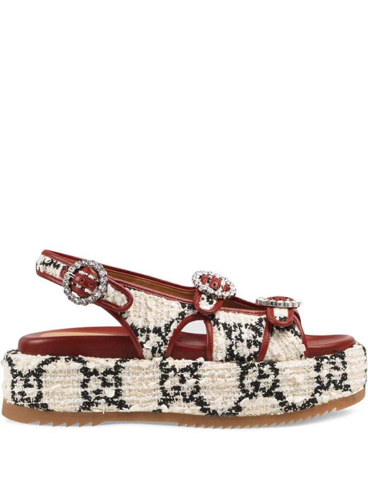 Gucci Gg Tweed Platform Sandals - White