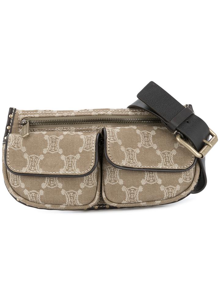 Céline Vintage Macadam Pattern Denim Belt Bag - Brown