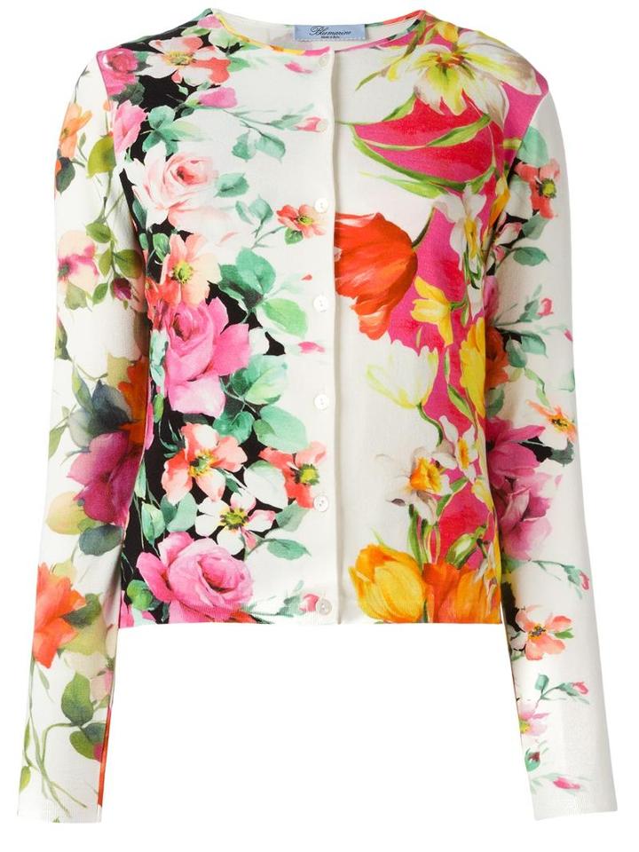 Blumarine Floral Print Twinset Cardigan And Vest, Women's, Size: 44, Viscose/spandex/elastane