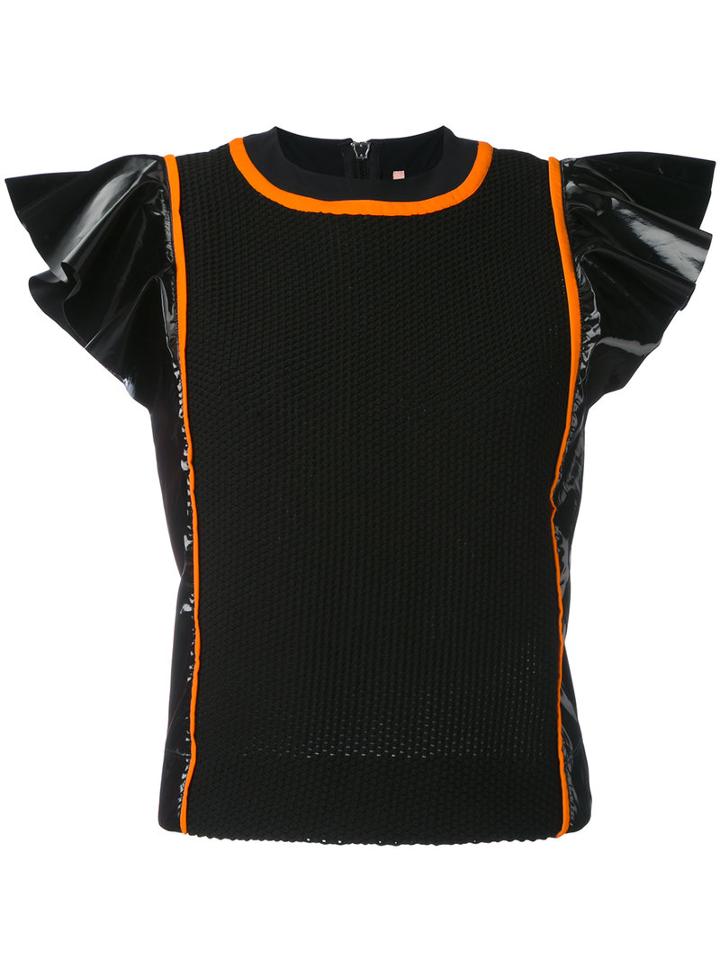 No Ka' Oi - Manu Frill Sleeve Sports Top - Women - Nylon/polyester/polyurethane/spandex/elastane - L, Black
