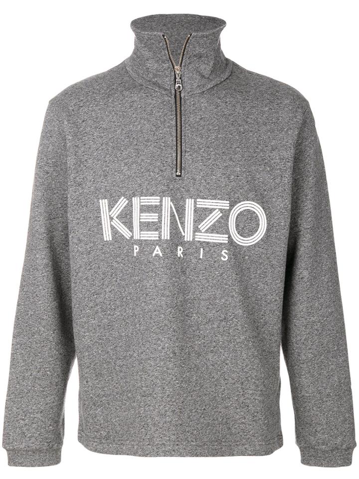 Kenzo Logo Zip Up Sweater - Grey