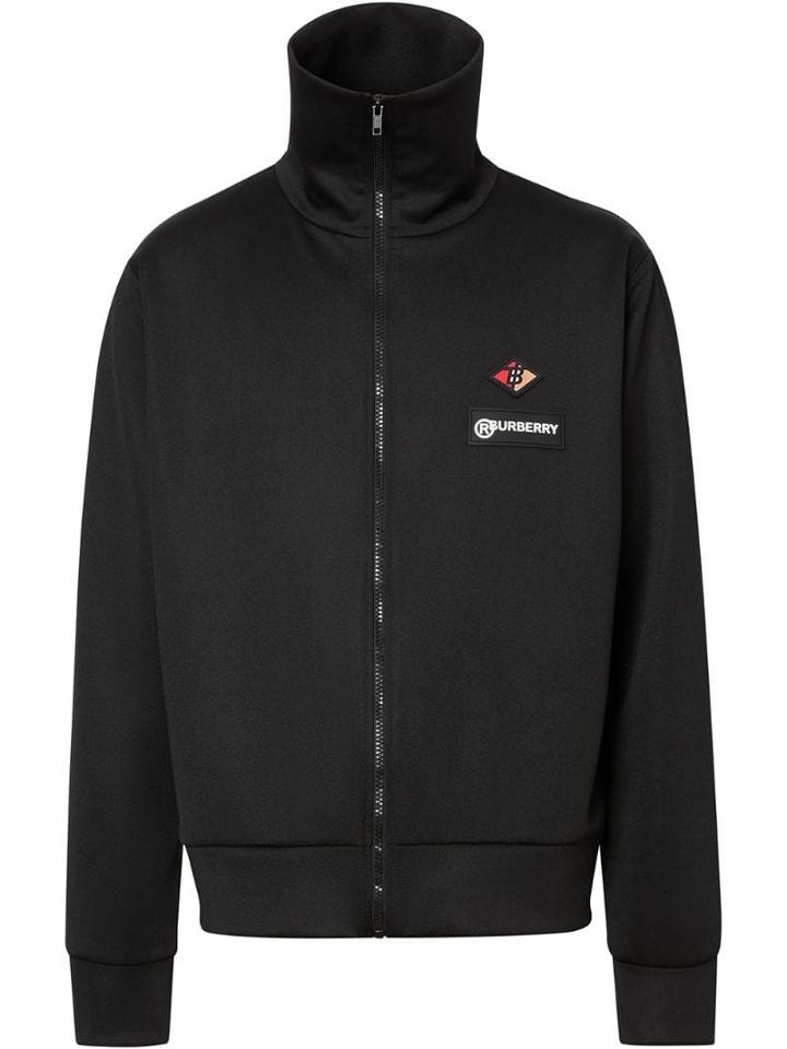 Burberry Logo Graphic Jersey Funnel Neck Track Top - Black