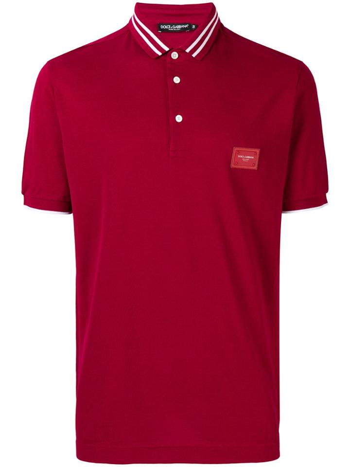 Dolce & Gabbana Logo Plaque Polo Shirt - Red