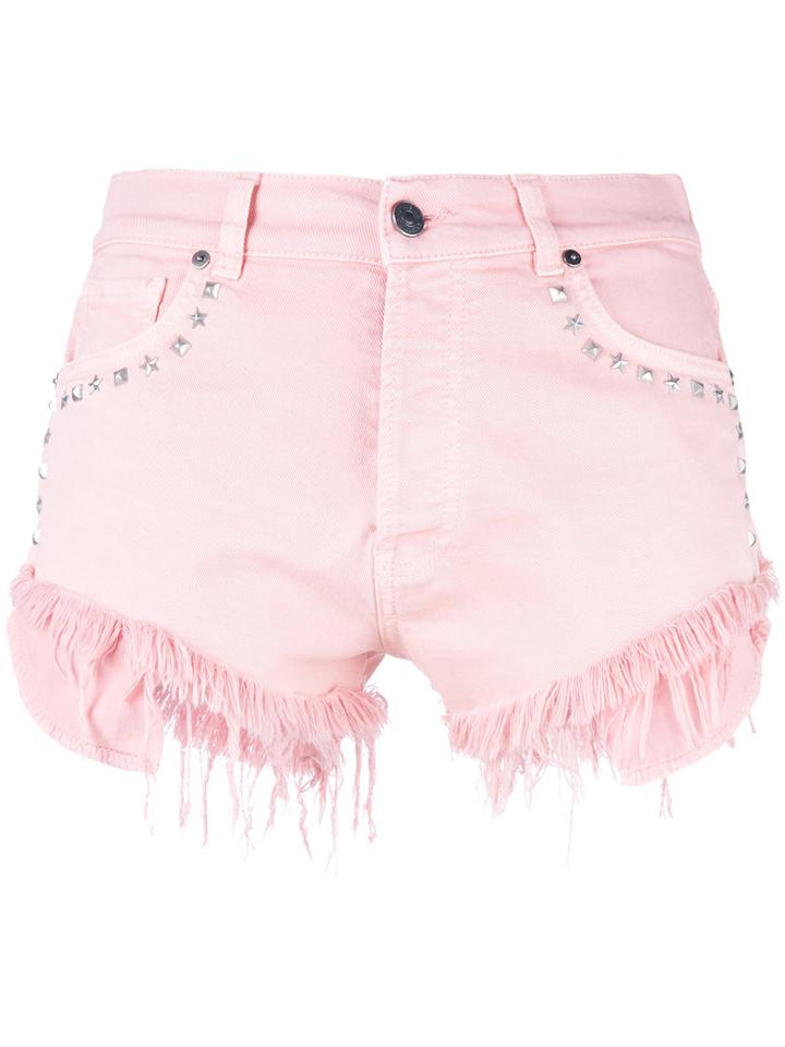 Gaelle Bonheur - Studded Denim Shorts - Women - Cotton/spandex/elastane - 29, Pink/purple, Cotton/spandex/elastane