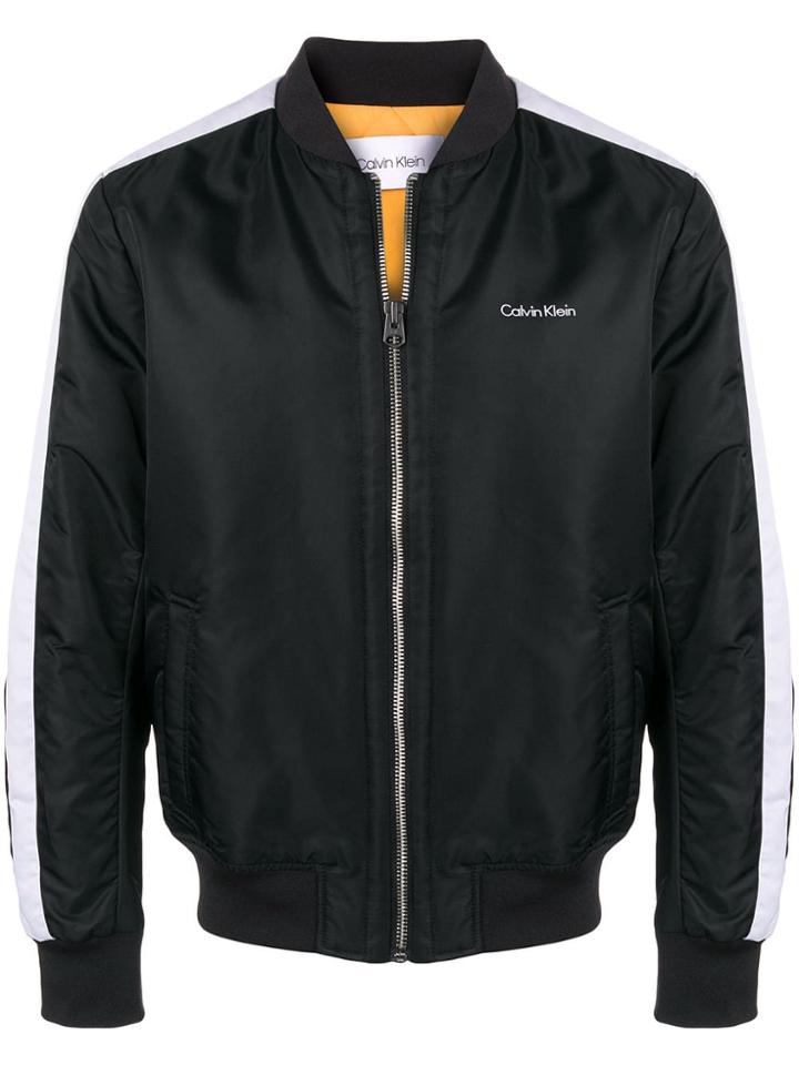 Calvin Klein Stripe Bomber Jacket - Black