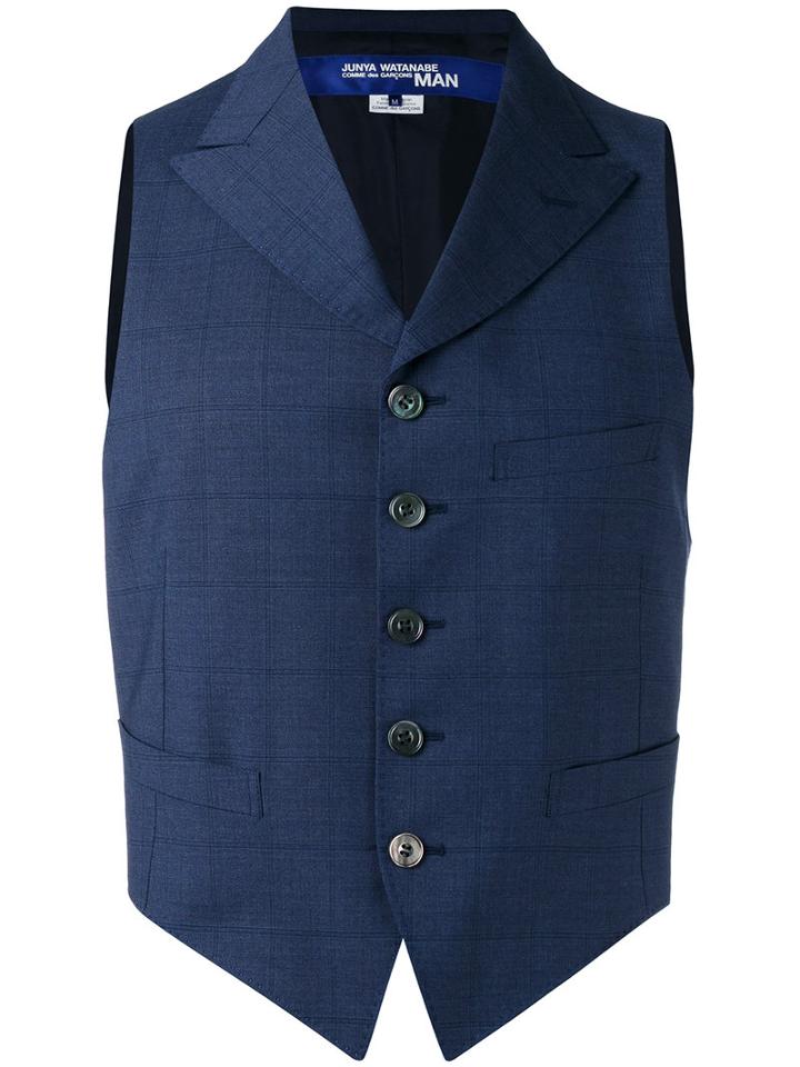 Junya Watanabe Comme Des Garçons Man Checked Waistcoat, Men's, Size: Small, Blue, Cotton