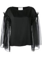 Ingie Paris Sheer Ruffle Sleeve Dress - Black