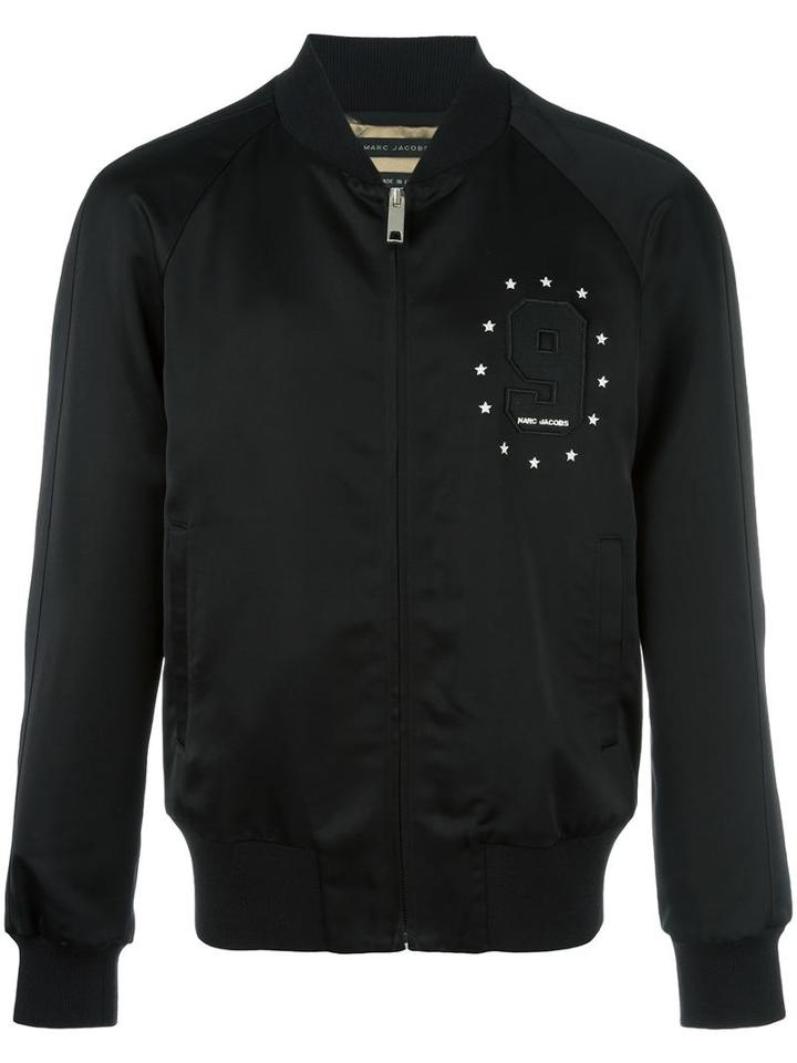 Marc Jacobs 9 Embroidered Patch Bomber Jacket, Men's, Size: 50, Black, Viscose/cotton/polyester