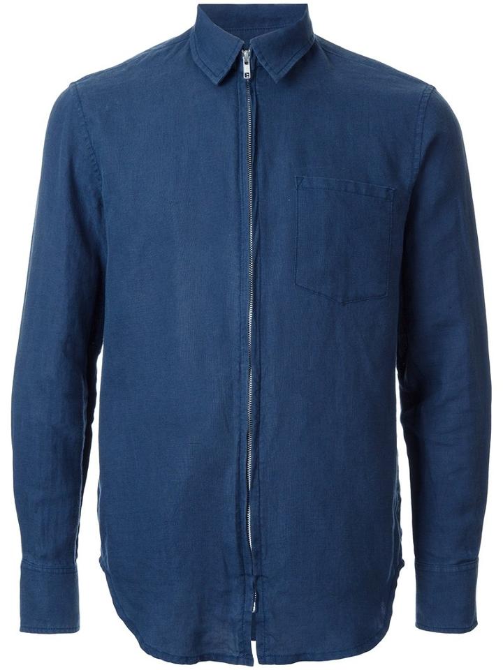 Venroy Zipped Shirt, Men's, Size: Medium, Blue, Linen/flax