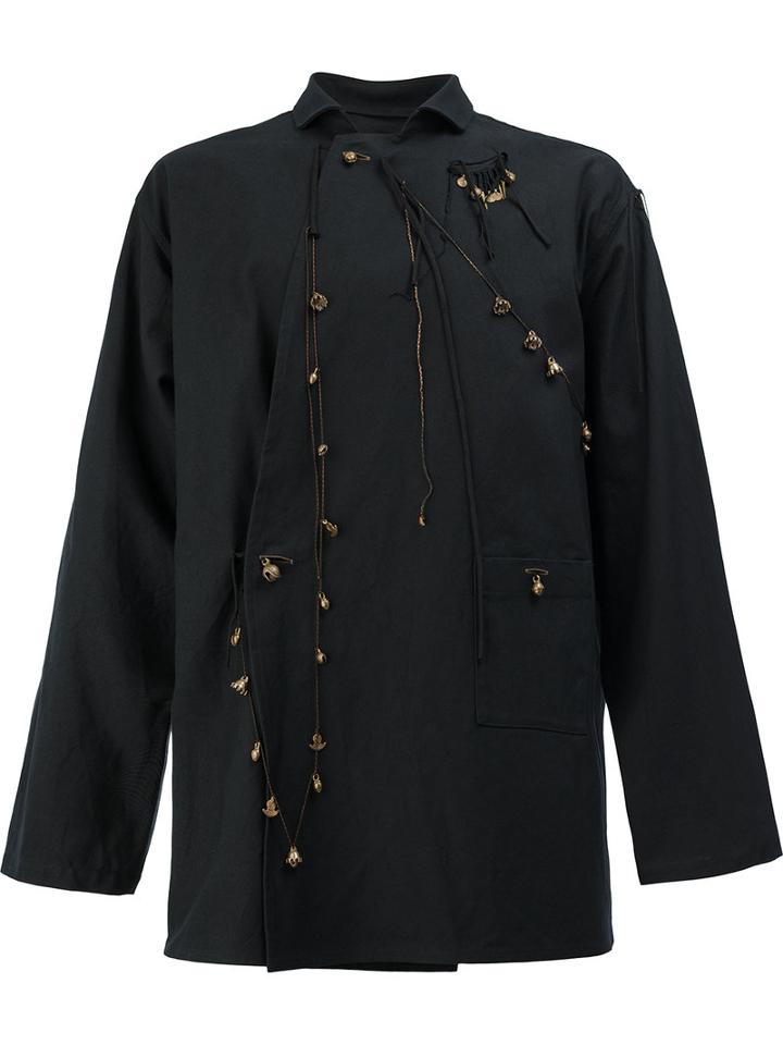 Yohji Yamamoto Charm Embellished Jacket, Men's, Size: 3, Black, Cotton/linen/flax