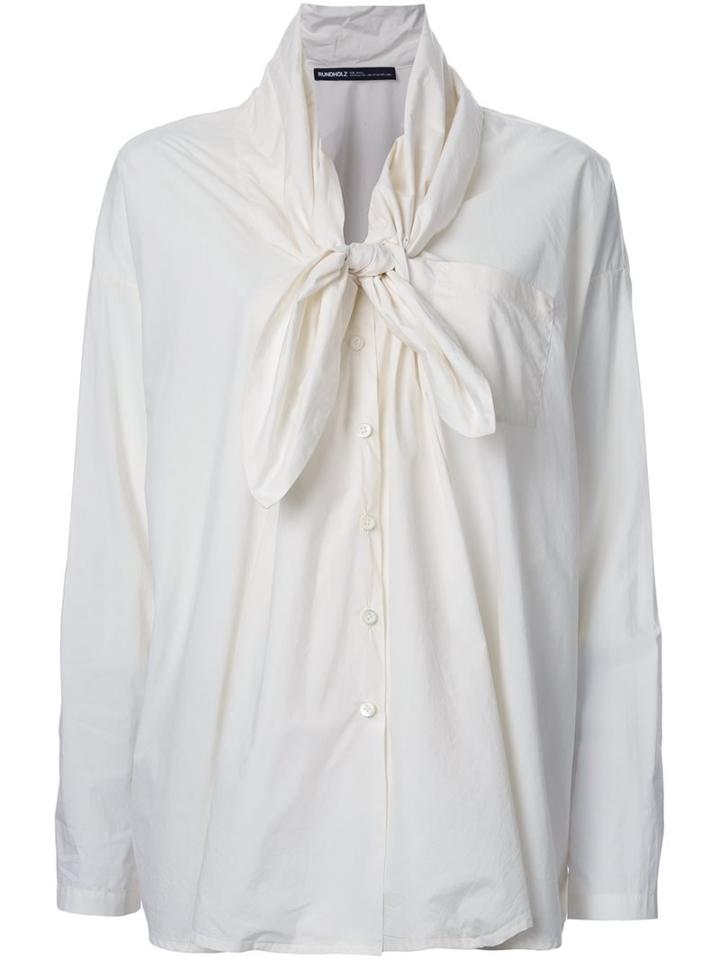 Rundholz Tied Collar Longsleeved Blouse, Women's, Size: Medium, White, Cotton