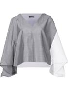 Issey Miyake Colour Block Cropped Blouse, Women's, Size: 2, Grey, Polyester/cotton