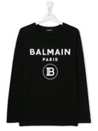 Balmain Kids Teen Logo Print Top - Black