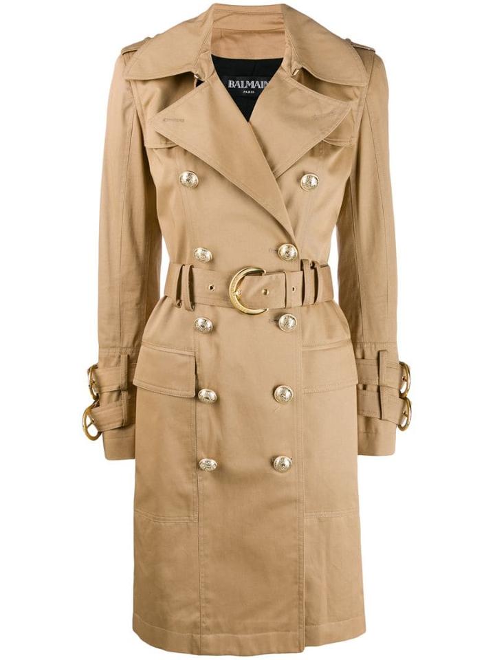 Balmain Belted Trench Coat - Neutrals
