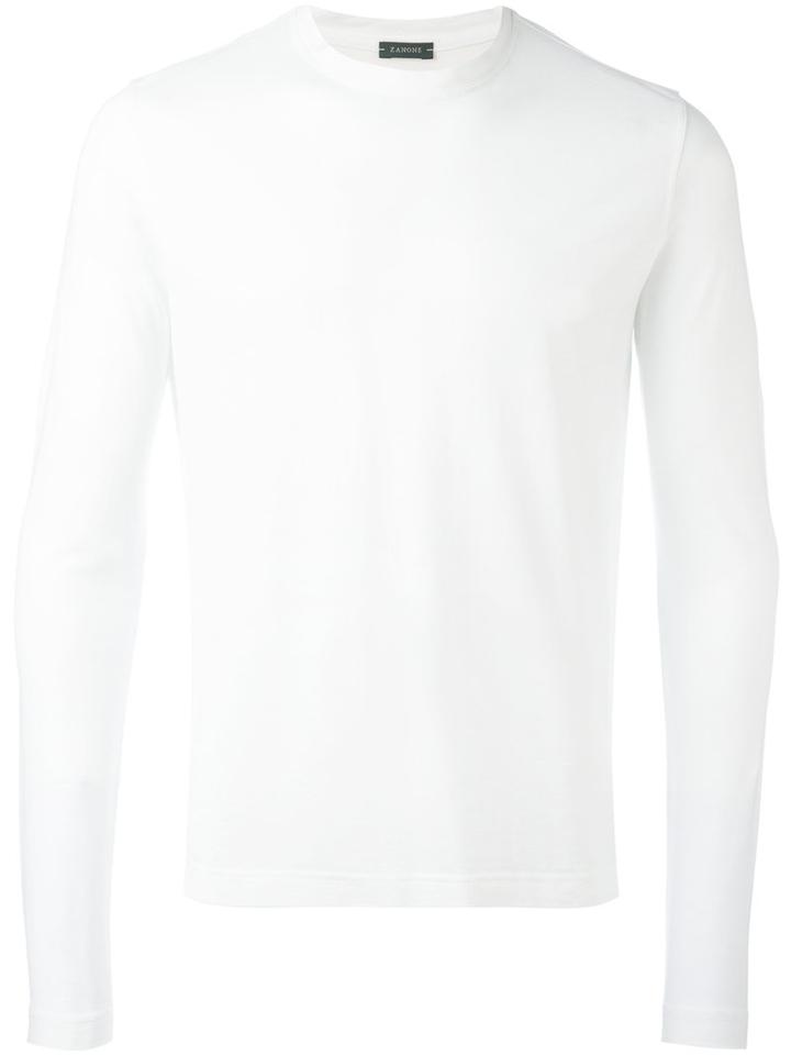 Zanone Round Neck T-shirt, Men's, Size: 48, White, Cotton